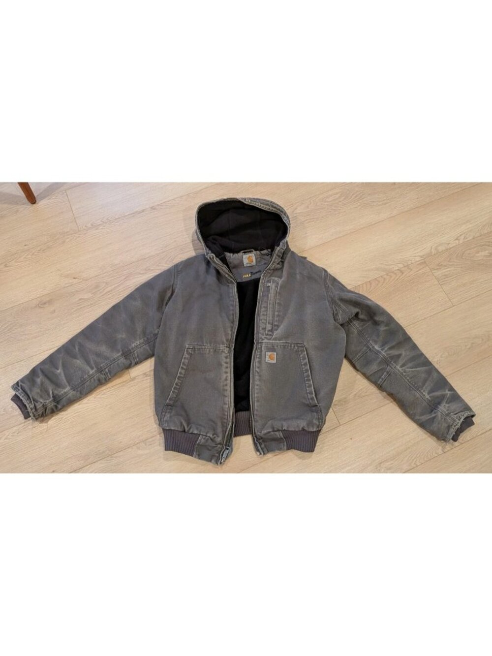 Carhartt Full Swing 103371 Gray Jacket Coat Men's small Used Thrashed Faded Hood